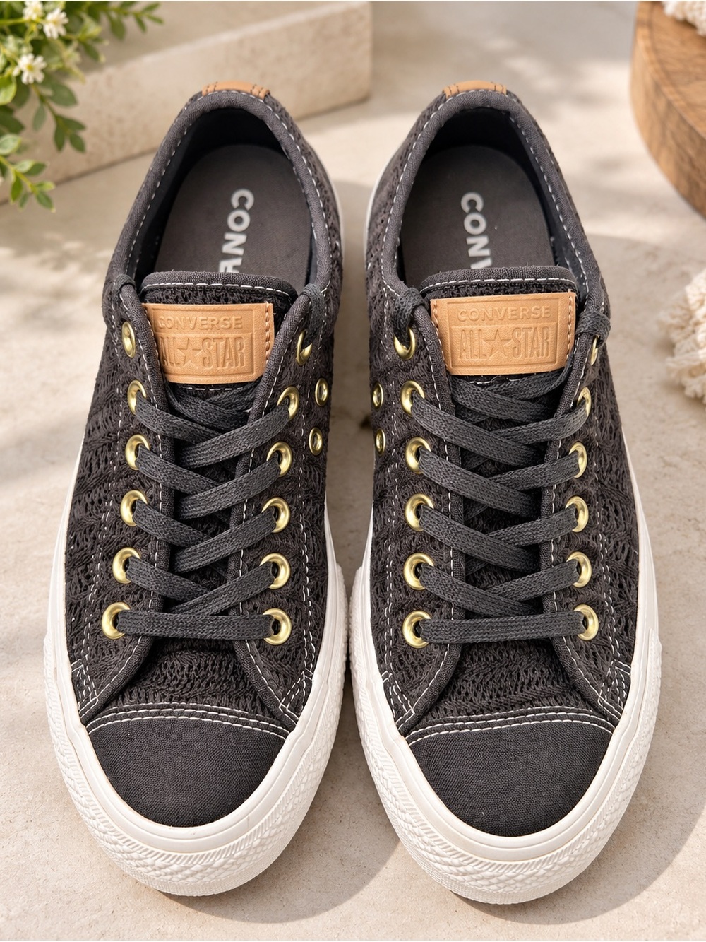 Converse Women's Low Top Sneakers in Black with Tan Accents